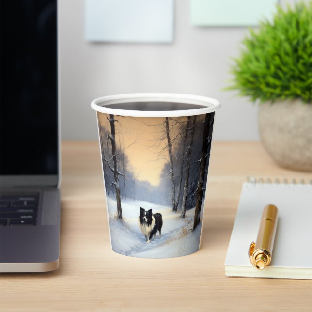 Vasos De Papel Collie de la frontera deja que nieve Navidades (in situ)