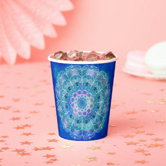 Vasos De Papel Color azul de contorno blanco de Mandala -