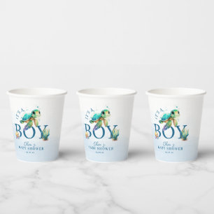 Vasos De Papel Color de agua azul bajo el mar Baby Shower