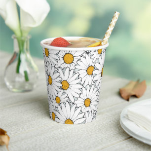 Vasos De Papel Color de agua del patrón floral de margarita de ve