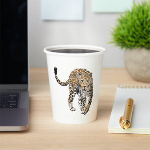 Vasos De Papel color de agua leopardo jungla gato pintado de verd