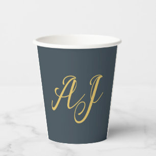 Vasos De Papel Color Oro Carbón Monograma Inicial Profesional