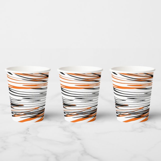 Vasos De Papel Colores bengalíes Naranja y líneas negras (Multi)