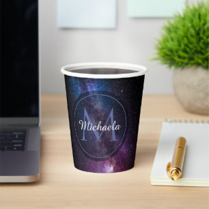 Vasos De Papel Colores brillantes de la vía láctea monograma pers
