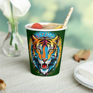 Vasos De Papel Colores de arcoíris de cabeza de tigre pintan manc