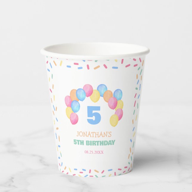 Vasos De Papel Colorful Confetti Frame Balloon Arch Birthday (Anverso)