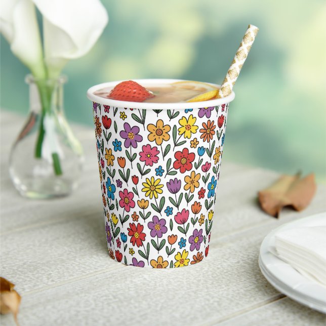 Vasos De Papel Colorful Cute Spring Flowers Paper Cups (in situ)