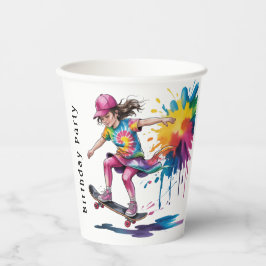 Vasos De Papel Colorful Painted Girl Skateboarder Birthday Party