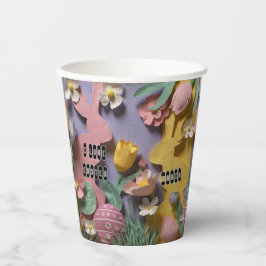 Vasos De Papel Colorful Paper Cut Bunny & Easter Eggs Party