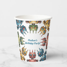 Vasos De Papel Colorful Retro Robots Boy Birthday Party