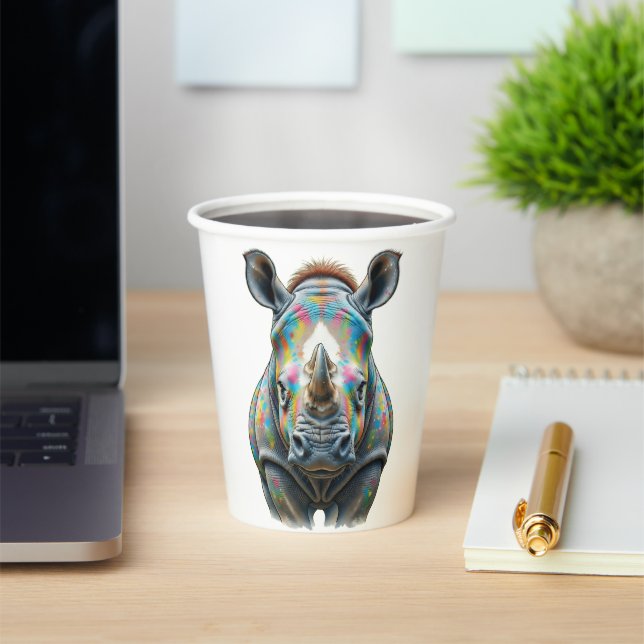 Vasos De Papel Colorful Rhino Portrait Vibrant Wildlife  (in situ)