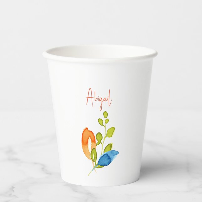 Vasos De Papel Colorida acuarela Ducha Botánica Personalizada (Anverso)