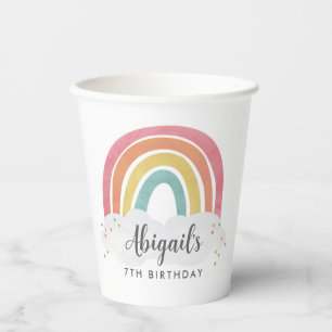 Vasos De Papel Colorida caligrafía arcoiris Niños Cumpleaños