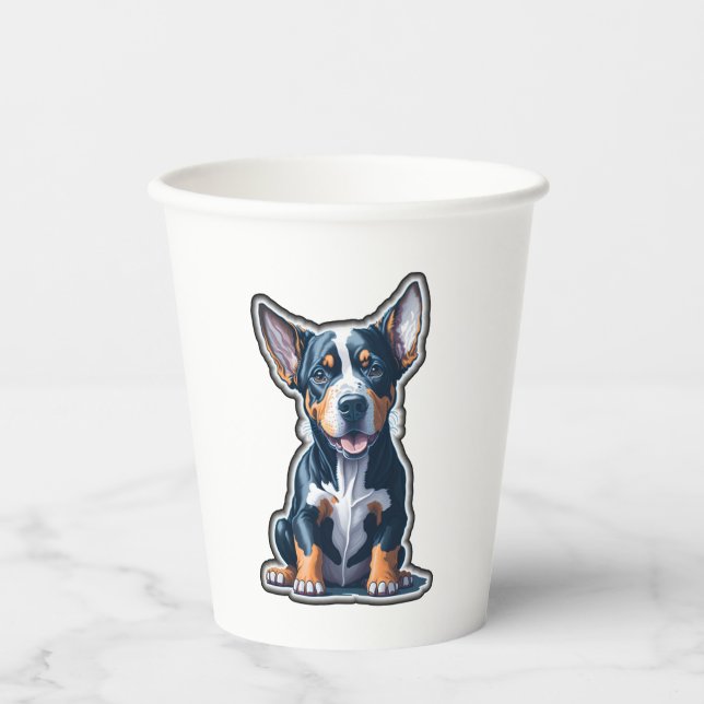 Vasos De Papel Colorida feliz Doberman Puppy (Anverso)