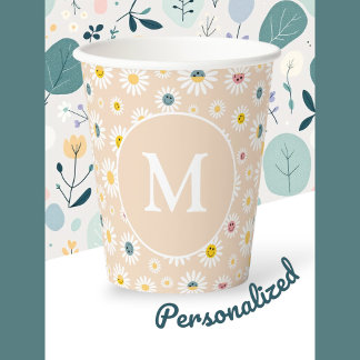 Vasos De Papel Colorido Monograma Sonriente Daisy personalizado