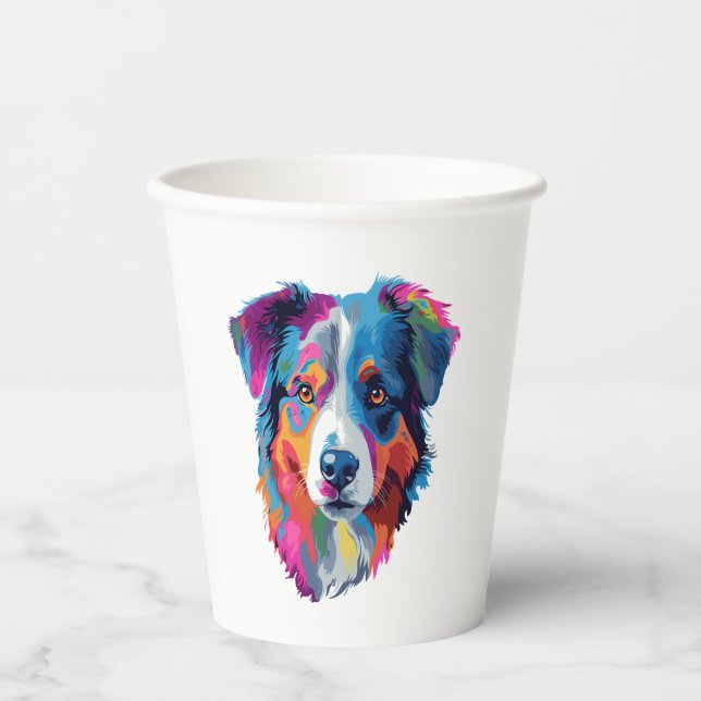 Vasos De Papel Colorido perro pastor australiano 3 (Anverso)