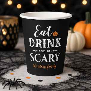 Vasos De Papel Come, Bebe, Bebe y Sé Espantoso Halloween Negro