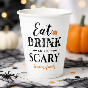 Vasos De Papel Come Come Bebe y Sé un Espantoso Halloween Blanco