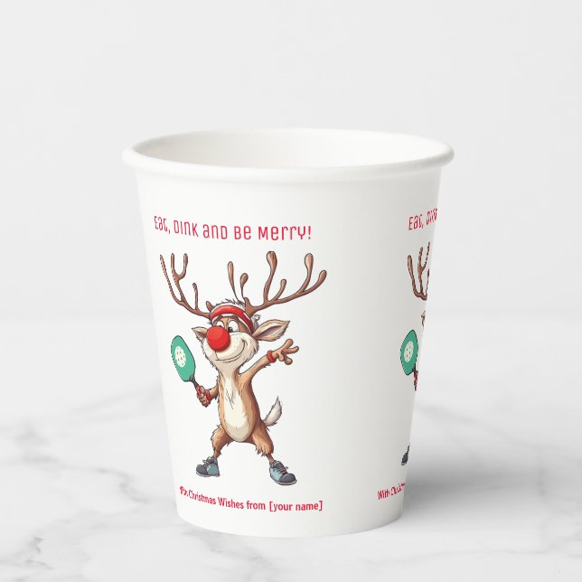 Vasos De Papel Come Dink y sé alegre, Navidades pickleball (Anverso)
