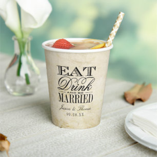 Vasos De Papel ¡Comer, Beber & Casarse! Boda Vintage