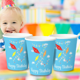 Vasos De Papel Cometas en Blue Sky Kids Fiesta de cumpleaños