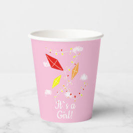 Vasos De Papel Cometas en Sky Pink Es un Baby Shower Chica