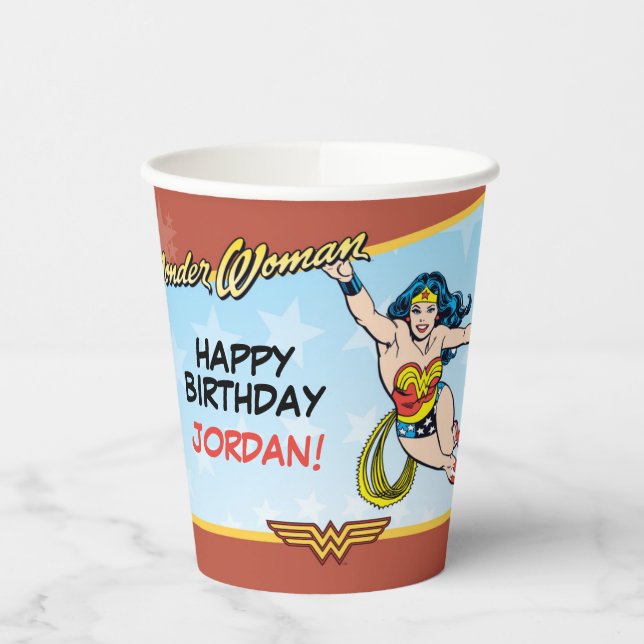 Vasos De Papel Comics de DC | Cumpleaños de la Mujer Maravilla (Izquierda)