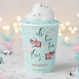 Vasos De Papel Cómo el tiempo vuela el niño del avión retro