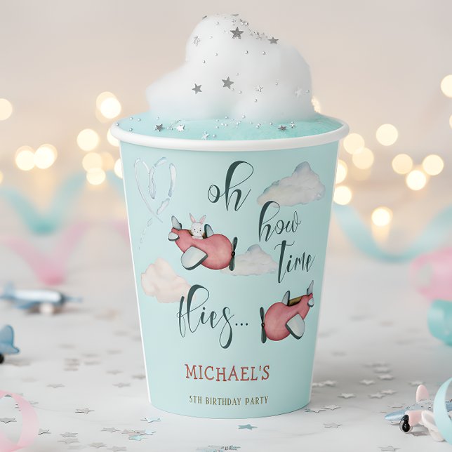 Vasos De Papel Cómo el tiempo vuela el niño del avión retro (Subido por el creador)