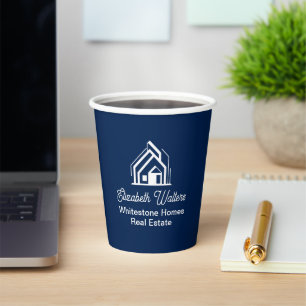 Vasos De Papel Compañía Inmobiliaria Azul Marino Agente Inmobilia