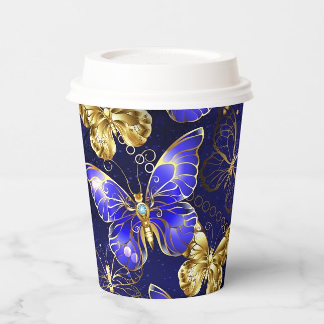 Vasos De Papel Composición con mariposas de zafiro (Izquierda)