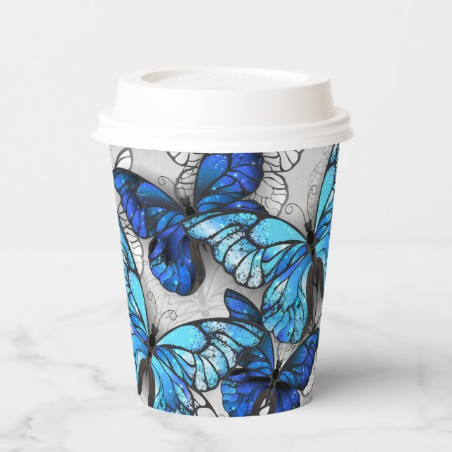 Vasos De Papel Composición de las mariposas blancas y azules (Izquierda)
