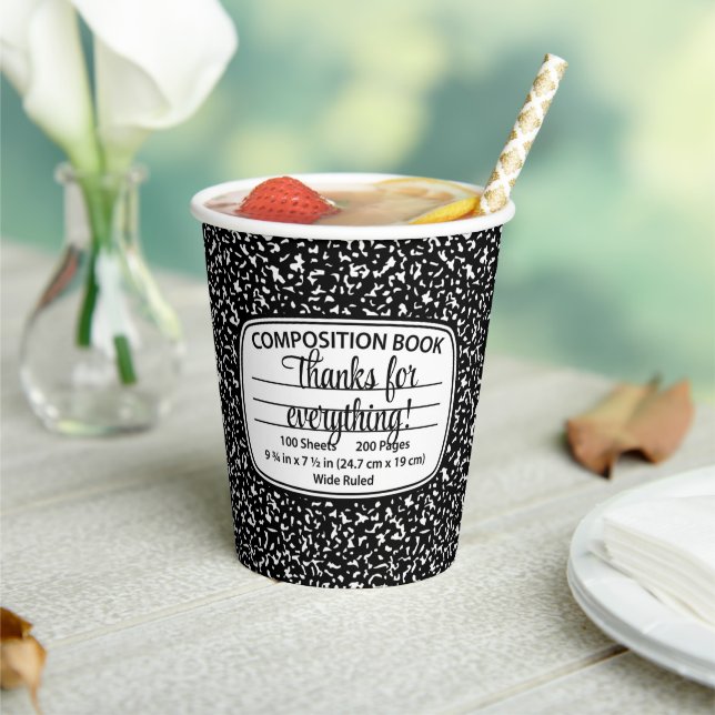 Vasos De Papel Composition Notebook Party Cups – Disposable Cups (in situ)