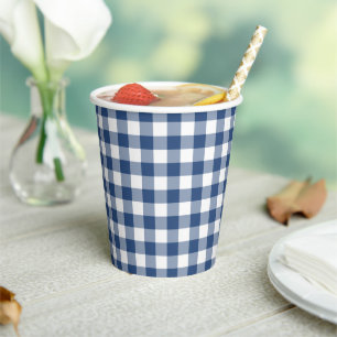 Vasos De Papel Comprobación de búfalo azul y blanco