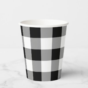 Vasos De Papel Comprobación de búfalo en blanco y negro