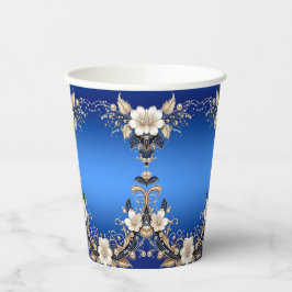 Vasos de Papel con Adorno Floral Azul Blanco