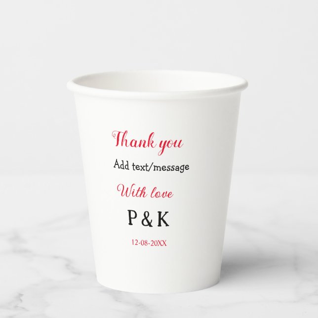 Vasos De Papel Con amor añadir letra de nombre de pareja gracias  (Anverso)