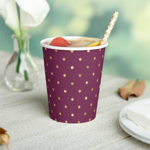 Vasos de papel con estampado de lunares dorados