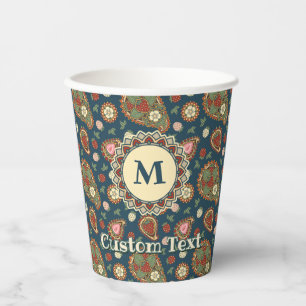 Vasos de papel con estampado de paisley de fresa