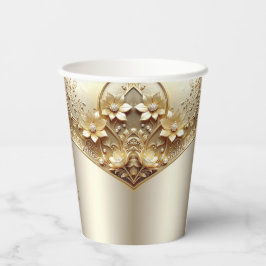 Vasos de Papel con Flores Doradas y Perlas Moderno