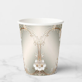 Vasos de papel con marco floral blanco ornamentado