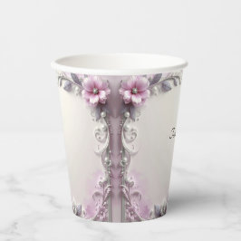 Vasos de papel con marco floral rosa