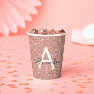 Vasos de papel con monograma con brillo y destello