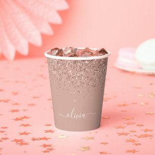 Vasos de papel con monograma con brillo y destello
