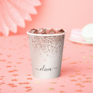 Vasos de papel con monograma con brillo y destello