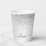 Vasos de papel con monograma de brillo y destellos<br><div class="desc">Vaso elegante con monograma de brillo y destellos plateados para cumpleaños,  boda,  fiesta de despedida de soltera o fiesta de soltera. Este vaso para fiesta de cumpleaños se puede personalizar para incluir tu inicial y nombre. Por favor,  contacta con el diseñador para obtener artículos personalizados a juego.</div>