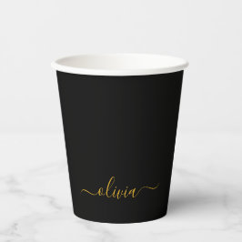 Vasos de papel con monograma dorado y negro