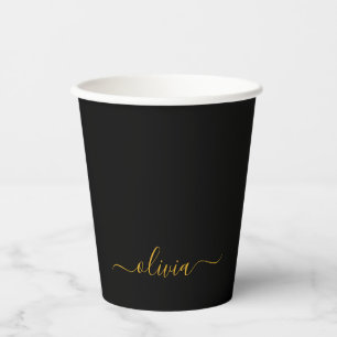 Vasos de papel con monograma dorado y negro