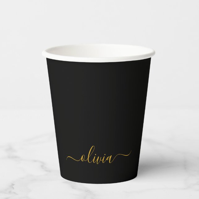 Vasos de papel con monograma dorado y negro (Anverso)