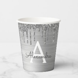 Vasos de papel con monograma y brillo plateado